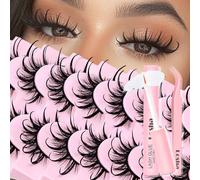 Losha Lashes Spiky Manga Lashes Wet Look Dramatic False Eyelashes 10 Pairs D Curl Cat Eye Lashes Kit with Eyelash Glue and Eyelash Tweezers Cosplay Anime Fake Eyelashes (Daring)