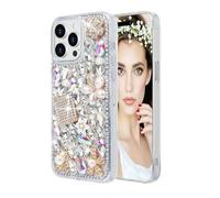 Losin Compatible with iPhone 14 Pro Max Bling Case for Women Girls Cute Luxury 3D Glitter Diamond Crystal Rhinestone Sparkle Shiny Gemstone and Flower Cover Soft TPU Bumper, Clear