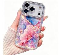 Losin Compatible with iPhone 17 Pro Max Bling Colorful Butterfly Case Luxury Sparkle Glitter Diamond Crystal Case Cute Shiny Gemstone Butterfly Design Shockproof Cover for Women Girls, BluPi