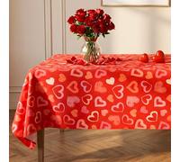 LOSIVISHE Valentine’s Day Tablecloth Waterproof Red Heart Design - Romantic Love Table Cover for Dining Room, Wedding, Party & Holiday Decor, W60 x L84 in