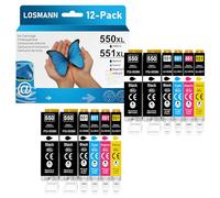 LOSMANN 550 551 Printer Cartridges - Compatible with Canon PGI-550 CLI-551 for Pixma MX725 MX925 MX920 MG5650 MG5550 MG6650 iP7250 iX6850 iP7200 MG5400 MG6350 MG645 MG60 MG5450 MG7150 MG7500 (12-Pack)