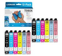 LOSMANN T080X Printer Cartridges Compatible with Epson T0801 T0802 T0803 T0804 T0805 T0806 Multipack for Stylus Photo R265 R360 R285 RX585 PX700W P50 PX650 PX810FW PPX710 W PX820FWD PX720WD (Pack of