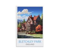 LOSNABO Bletchley Park England Vintage Travel Poster 12x18inch(30x45cm) Canvas Wall Poster And Art Picture Print Modern Home Bedroom Decor