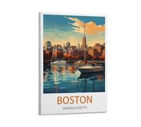 LOSNABO Boston Massachusetts Vintage Travel Poster 16x24inch(40x60cm) Canvas Wall Poster And Art Picture Print Modern Home Bedroom Decor
