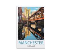 LOSNABO Manchester England Vintage Travel Poster 24x36inch(60x90cm) Canvas Wall Poster And Art Picture Print Modern Home Bedroom Decor