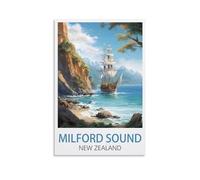 LOSNABO Milford Sound New Zealand Vintage Travel Poster 08x12inch(20x30cm) Canvas Wall Poster And Art Picture Print Modern Home Bedroom Decor