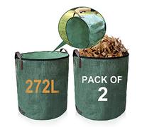 losolese Large Garden Waste Bags with lid and zipper, 272 L Waterproof Heavy Duty Garden Leaf Waste Sacks with Handles,Foldable and Reusable ,Green, 2 PACK