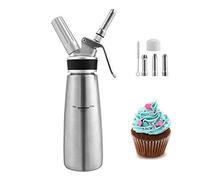 Lospitch Cream Dispenser Cream Syphon Stainless Steel 0.5 L Whipped Cream Dispenser with 3 Stainless Steel Decorative Nozzles and 1 Cleaning Brush, Cream, Sauces and More