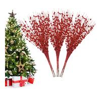 Losris Christmas Artificial Glitter Berry Stem Decorations Decorative Bead Sticks Xmas Picks Glittery Twigs Branches for Christmas Tree Wreath Gift Vase Home Decor Party Ornaments Red 24 PCS