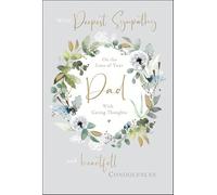 Loss Of Dad Sympathy Condolence Card - Floral Wreath with Gold Foil 7.25x5.5"