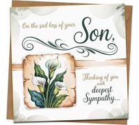 Loss of Son Sympathy Card - Thinking of You Condolence Card with Calla Lily Design, 145mm x 145mm Square Greeting Card with Kraft Envelope