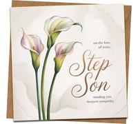 Loss of Stepson Sympathy Card - Calla Lily Design - Square Greeting Card 145mm x 145mm with Kraft Envelope - Condolence Card for Bereavement