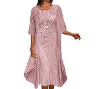 LOSSLO Evening Dresses Elegant for Wedding, Mother of the Bride Dresses Knee-Length with Jacket, Dresses Women's Festive Cocktail Dress Party Dress Midi Dress Flower Dress with Chiffon Jacket