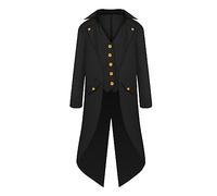 LOSSLO Halloween Costume Steampunk Men's Jacket, Tailcoat Men's Vintage Medieval Rock Gothic Coats Patchwork Waistcoat Victorian Trench Coat Punk Tuxedo Jacket Men Carnival, black, XXXS