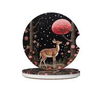 Lost Deer in the Flowers Absorbent Ceramic Car Coasters 2 Pack