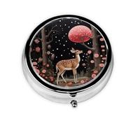 Lost Deer in The Flowers Printed Round Mini Pillbox â€“ Portable Travel Metal Pillbox, Fits in Pocket or Wallet