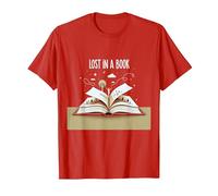 Lost in a Book: Magical Reading Adventure Artwork T-Shirt, Men, Red, XXL