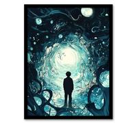 Lost In A Dream Surreal Tunnel Figure Conceptual Framed Art Print Artery8 Blue W12 inch x H16 inch