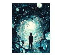 Lost In A Dream Surreal Tunnel Figure Conceptual Wall Art Print Artery8 Blue W24 inch x H32 inch
