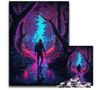 Lost in Neon Woods 1000-Piece Jigsaw Puzzle Wooden Jigsaw Puzzles for Adults for Teenagers & Teens, Ideal Birthday 50x75CM/19.68x29.52inch