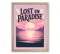 Lost in Paradise Coastal Framed Wall Art Print A3 (42×29.7cm) Oak, Wall Decor for Living Room, Bedroom, Office & Home, Ready to Hang, Art Gift