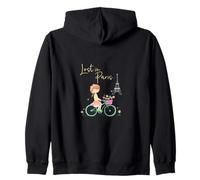 Lost in Paris Cute Paris Bicycle Girl Eiffel Tower Romantic Zip Hoodie