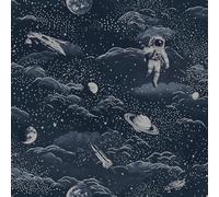 Lost in Space Fun and Charming, Astronauts, Spaceships, Stars and Planets Themed Stunning Kids, Nursery Room, Bedroom, Playroom Wallpaper Midnight Blue/Silver Holden 14051