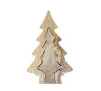 Lost In The Forest Small Tree Wooden Decor - Mango Wood & Enamel, 15X10Cm