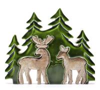 Lost In The Forest Two Deer 3D Wooden Decor - Mango Wood, 18X23Cm