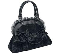 Lost Queen Reinvention Victorian Gothic Handbag Flocked Skulls with Bows and Lace Bag Purse