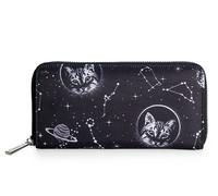 Lost Queen Space Cat Kitty Celestial Constellation Star Clutch Wallet WT41080BLK