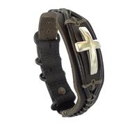 Lost Tribe Designs Men's Adjustable Leather Cuff Bracelet with Christian Cross, Mediano, Leather, No Gemstone