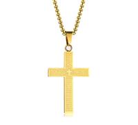 LOSTERLO Men Women Cross Necklace Stainless Steel Lord's Prayer Pendant Chain Length 23.6" Gold Color Stainless Steel No Gemstone
