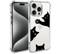 Losthll Compatible for iPhone 15 Pro Clear Case,Cute Black Cat iPhone Case for Women Girls,Four Corner Reinforced Shockproof TPU Bumper Phone Cover Designed for iPhone 15 Pro 6.1 Inch
