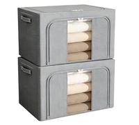 LOSTTYPE 2Pcs Foldable Oxford Storage Boxes,Dark Grey,Oxford Fabric,66 Litre Large Capacity,Water-Resistant,Moisture-Proof,with Visible Window and Carry Handles,for Storing Bedding,Blankets,Duvets