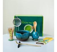 LOSTTYPE 8 Pcs Matcha Set, Matcha Set for Ceremony, with Pouring Spout, with Chasen Holder, Bamboo Scoop, Rest, Matcha Sifter & Tea Towel,Gift for Lover and Beginners Lovers(Blue)