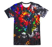 Losturban Unisex Retro Tie Dye Shirt for Men Women 70S 80S Hippies Senior Tie-Dye Tee Tshirt, Black Color Tie Dye, Large
