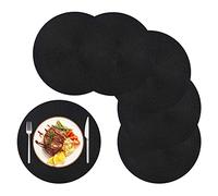 Losueeun Round Braided Placemats Set of 6 Table Mats for Dining Tables Woven Washable Non-Slip Place Mats 15 Inch Halloween Black