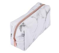 Losueeun White Marble PU Stationery Pencil Case Bag Makeup Bag with Rose Gold Zip for Teenagers, White & Rose Gold