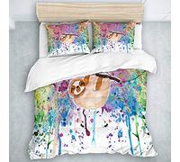 LOSUMIGE - Bedding - Duvet Cover Set, Watercolor Sloth Rainbow Paint, Microfibre Duvet Cover Set,Double Size(200 * 200cm)