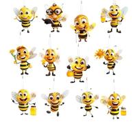 Losuya 12pcs Bee Sign Wooden Wall Tree Hanging Pendant Cute Wood Bee Ornament Crafts Home Decoration