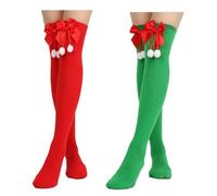 Losuya 2 Pairs Girls Christmas Thigh High Socks Women Over the Knee Stockings for Christmas New Year Holiday Decorations