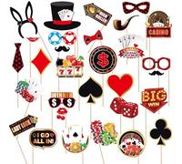 Losuya 29pcs Casino Photo Booth Props Las Vegas Theme Selfie Props Poker Night Birthday Party Supplies Photography Backdrop Decorations