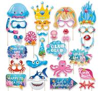 Losuya 30pcs Under The Sea Photo Booth Props Summer Sea Animal Props for Birthday Party or Baby Shower Decorations