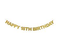 Losuya Happy 18th Birthday Banner Golden Glitter Hang Bunting for 18th Birthday Party Decorations