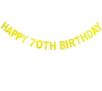 Losuya Happy 70th Birthday Banner Gold Glitter Letters Bunting Garlands 70th Birthday Anniversary Party Photo Prop Decor