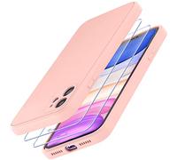 Losvick for iPhone 11 Phone Case with 2 x Tempered Glass Screen Protector, Liquid Silicone Slim Soft Shockproof Bumper Microfiber Lining Anti-Scratch Cover for iPhone 11-6.1 inch- Pink