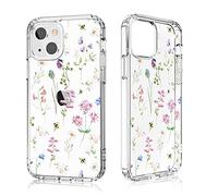 Losvick for iPhone 13 Case Flowers, Clear Floral Phone Case iPhone 14 Shockproof Protective Hard Back Cover Pattern Designed Anti-yellowing Ultra Slim Thin for iPhone 13/14-6.1" - (Wild Flower)