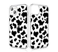 Losvick iPhone 13/14 Case with Black and White Leopard Print Design Transparent Hybrid Double Layer Hard Back PC + Shockproof TPU Bumper Cover, 6.1 Inches - Leopard Print Black and White