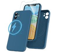 Losvick Magnetic Cover for iPhone 11 Compatible with MagSafe - Silicone Case with 2 Tempered Glass Screen Protector - 6.1 Inches - Night Blue